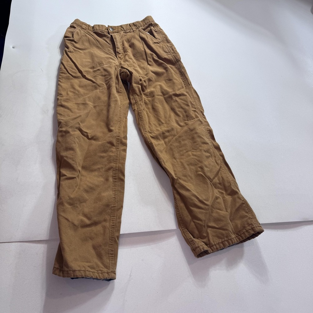Carhartt Pants Kids 16 Brown Flannel Lined Canvas Carpenter Winter Workwear